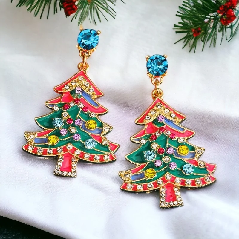 Boucles d'oreilles Dorées Sapin de Noël Fantaisie