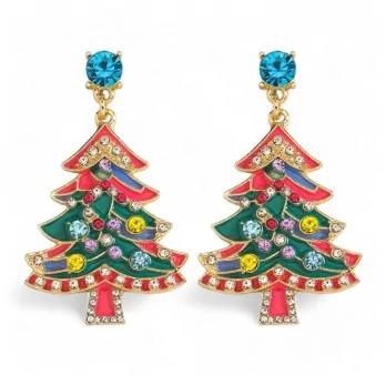 Boucles d'oreilles Dorées Sapin de Noël Fantaisie