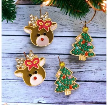 Boucles d'oreilles fantaisie renne et sapin de Noël