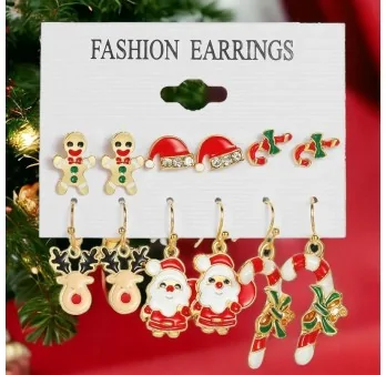 Lot de 6 paires de boucles d'oreilles de Noël fantaisie