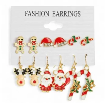 Lot de 6 paires de boucles d'oreilles de Noël fantaisie