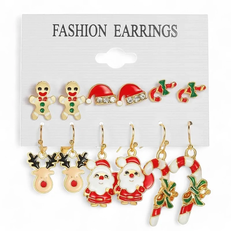 Set of 6 pairs of fancy Christmas earrings