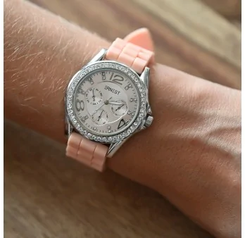 Women's silicone and rhinestone watch ERNEST in soft pink
