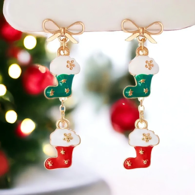 Boucles d'oreilles fantaisie chaussettes de Noël