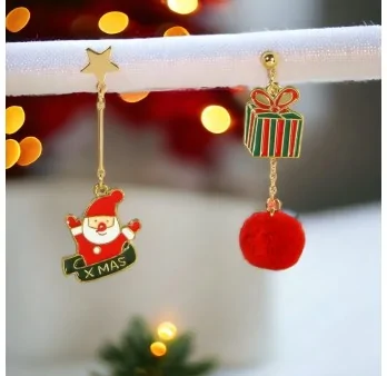 Boucles d'oreilles fantaisie Père Noël et cadeau