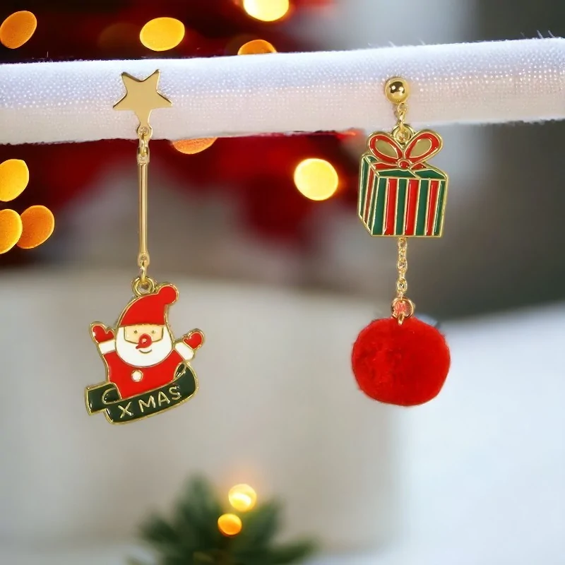 Boucles d'oreilles fantaisie Père Noël et cadeau