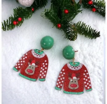 Christmas sweater reindeer resin fashion earrings