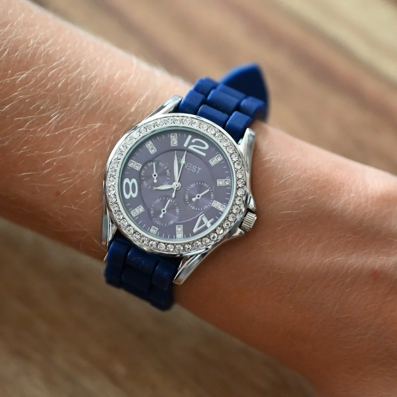 Montre Ernest silicone bleu marine strass