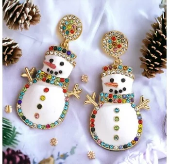 Multicolored rhinestone snowman earrings