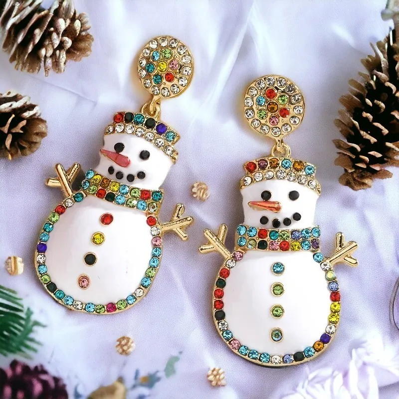 Pendientes de muñeco de nieve con strass multicolor