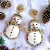 Multicolored rhinestone snowman earrings