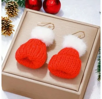 Christmas Red Knit Hat Costume Earrings