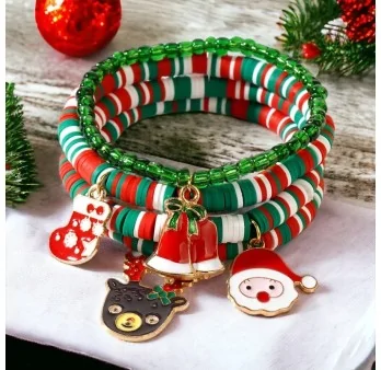 Christmas-themed elastic charm bracelet