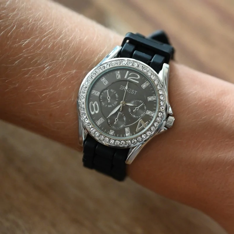 Ernest silicone black crystal watch