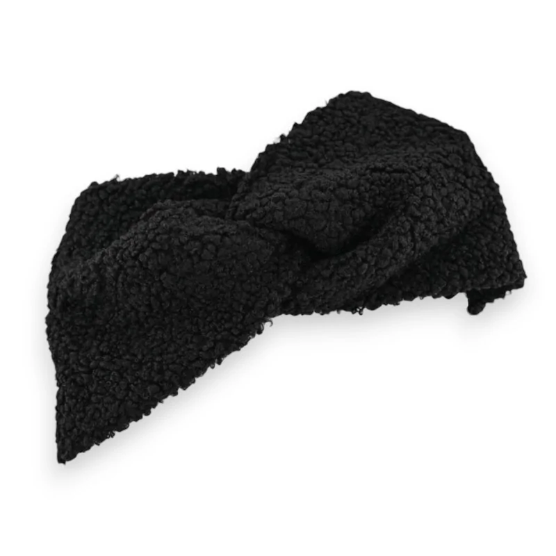 Bandeau Cheveux Hiver Noeud Torsadé Noir