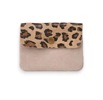 Beige leopard print leather wallet