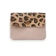 Beige leopard print leather wallet