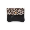 Glossy black grained leather wallet with leopard print