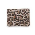 Glossy black grained leather wallet with leopard print