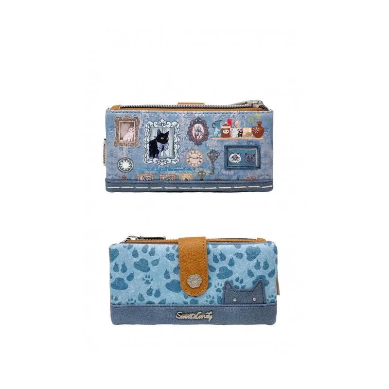 Cartera Sweet Candy Tono Azul Gallery vintage gato