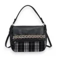 Donna Alessia handbag in black faux leather with Scottish pattern