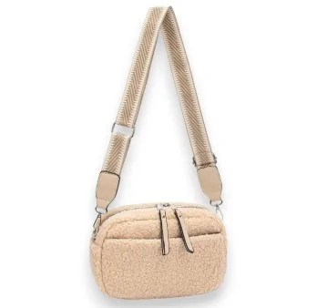 Beige Schultertasche mit Bouclé-Stoff von David Jones