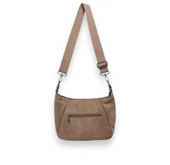 Faux suede crossbody bag in Taupe with metallic flap