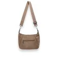 Faux suede crossbody bag in Taupe with metallic flap