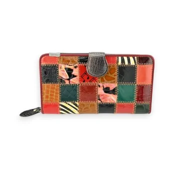 Cartera de cuero patchwork multicolor