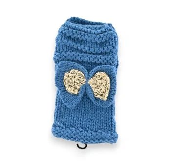 Duck blue knitted fingerless gloves