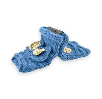 Duck blue knitted fingerless gloves