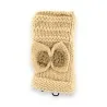 Beige knitted mittens with gold bow