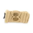 Beige knitted mittens with gold bow