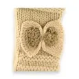 Beige knitted mittens with gold bow