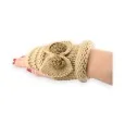 Beige knitted mittens with gold bow