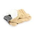 Beige knitted mittens with gold bow