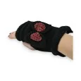 Black knitted mittens with burgundy bow