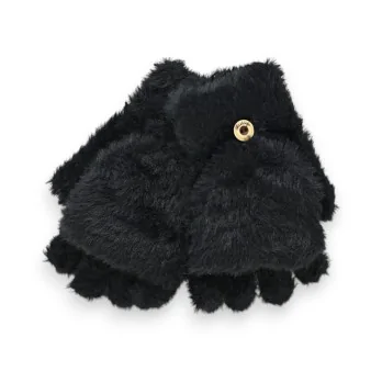 Convertible Black Fluffy Mittens