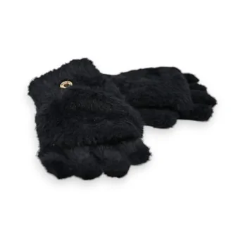 Convertible Black Fluffy Mittens