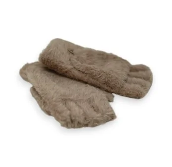 Taupe Pilou Pilou Fingerlose Handschuhe mit abnehmbarer Kappe