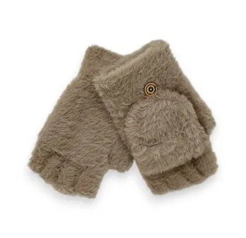 Taupe Pilou Pilou Fingerlose Handschuhe mit abnehmbarer Kappe