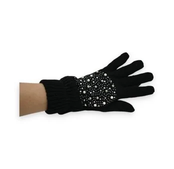 Fancy Handschuhe Schwarz mit Perlen und Strass