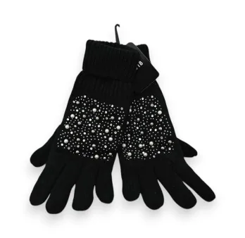 Fancy Handschuhe Schwarz mit Perlen und Strass