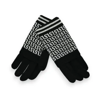 Geometric 2-in-1 Gloves Black and White