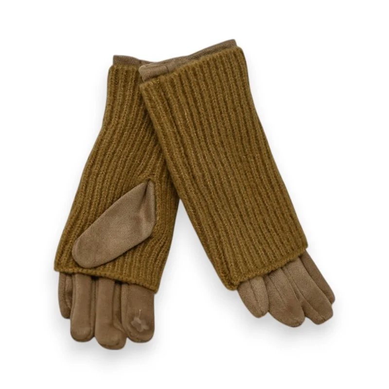 Two-in-One Taupe Faux Suede and Knit Gloves