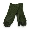 Fingerlose 2-in-1-Handschuhe aus Wildlederimitat und Strick in Khaki