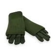 Fingerlose 2-in-1-Handschuhe aus Wildlederimitat und Strick in Khaki