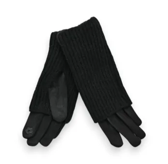 Suede and Knit 2-in-1 Gloves in Black