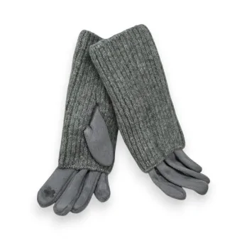 Suede and knit fingerless gloves Grey