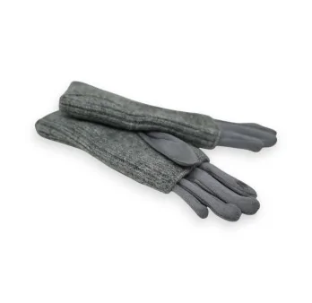 Suede and knit fingerless gloves Grey